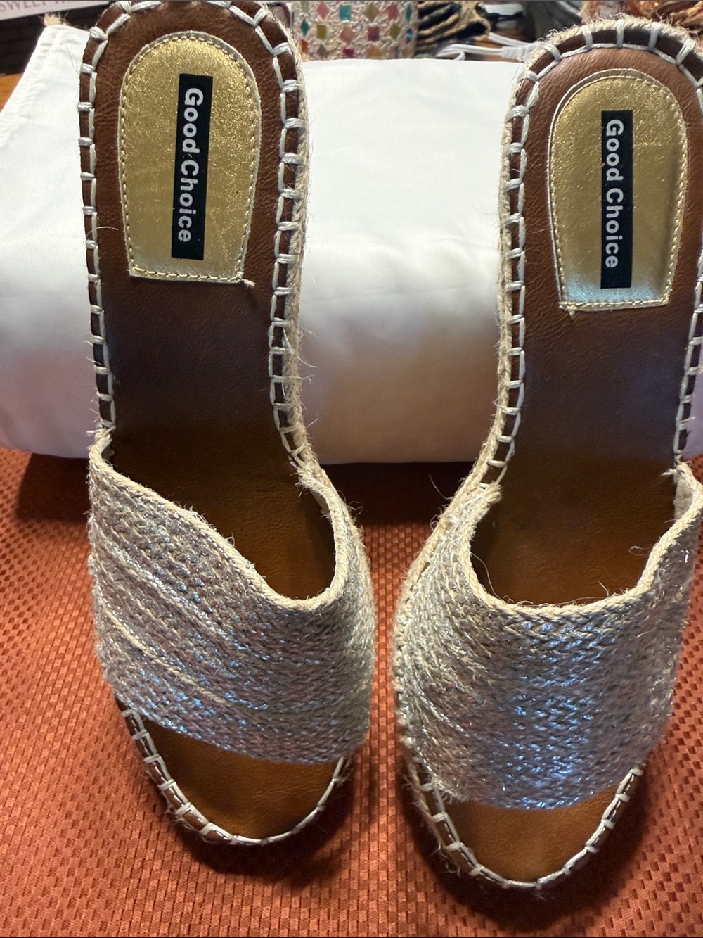 Good Choice Women's Matte Silver and Tan Espadrille Slide